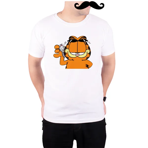 White_Garfield_On_The_Phone__Quick-Dri_T-Shirt_For_Men