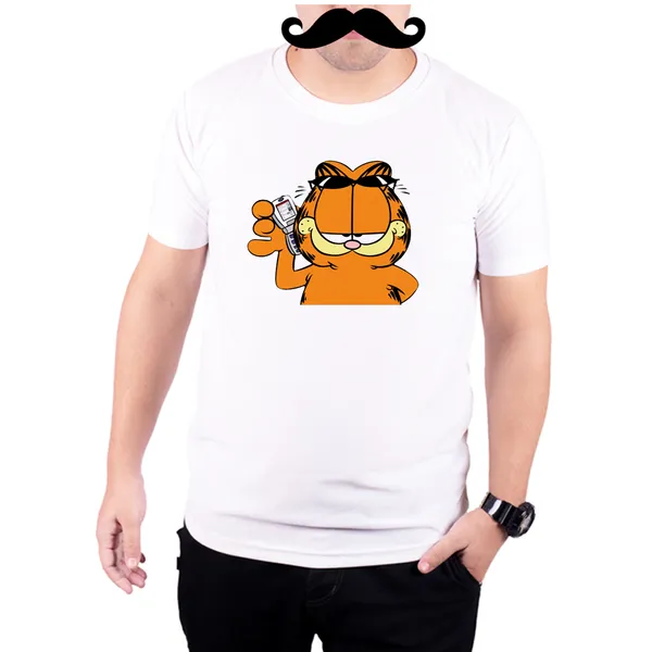 White_Garfield_On_The_Phone__Quick-Dri_T-Shirt_For_Men