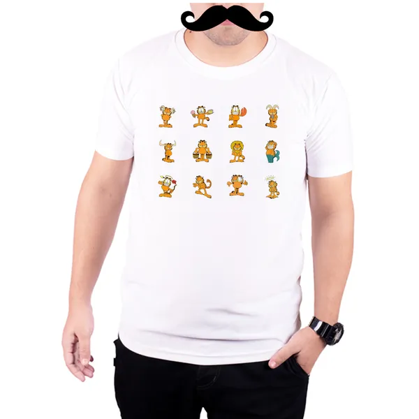 White_Garfield_Zodiac_Signs_160_GSM_Quick-Dri_T-Shirt_For_Men