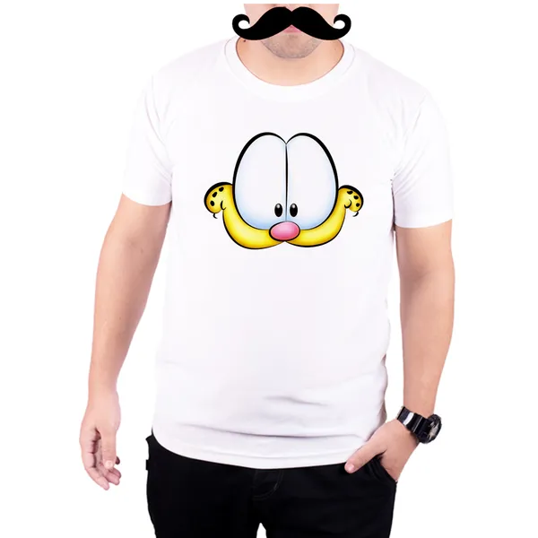 White_Garfields_Face__Quick-Dri_T-Shirt_For_Men