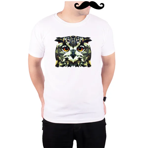 White_Geometric_Owl_Pattern__Quick-Dri_T-Shirt_For_Men