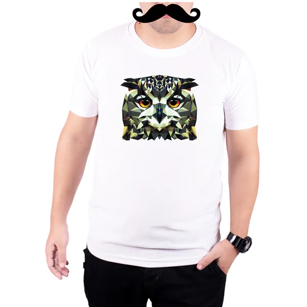 White_Geometric_Owl_Pattern__Quick-Dri_T-Shirt_For_Men
