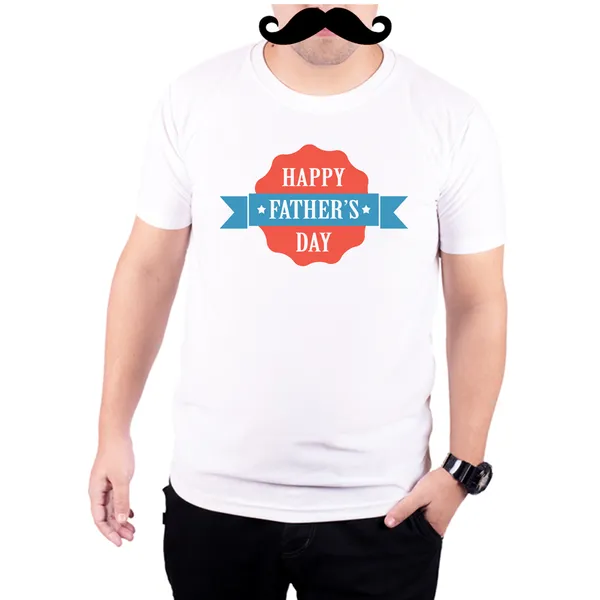 White_Happy_Fathers_Day_Badge_160_GSM_Quick-Dri_T-Shirt_For_Men