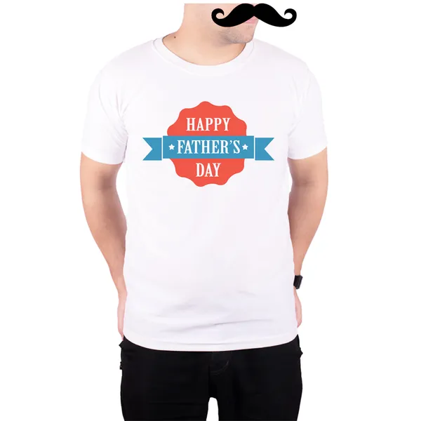 White_Happy_Fathers_Day_Badge_160_GSM_Quick-Dri_T-Shirt_For_Men