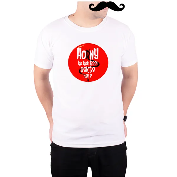 White_Horny_Ko_Kon_Taal_Sakta_Hai__Quick-Dri_T-Shirt_For_Men