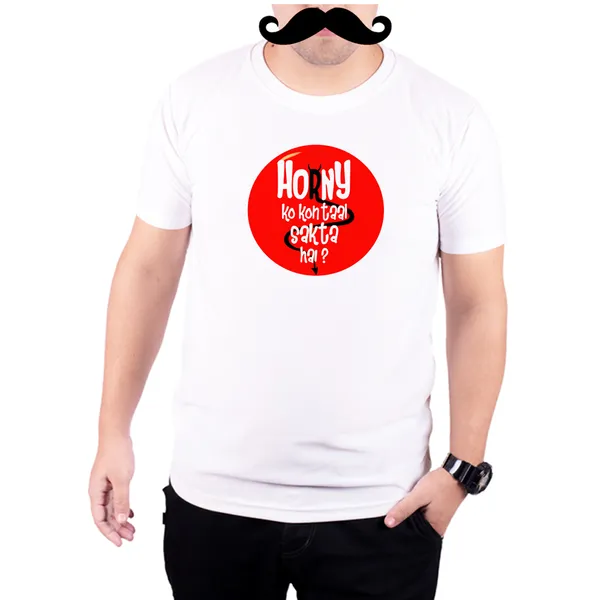 White_Horny_Ko_Kon_Taal_Sakta_Hai__Quick-Dri_T-Shirt_For_Men