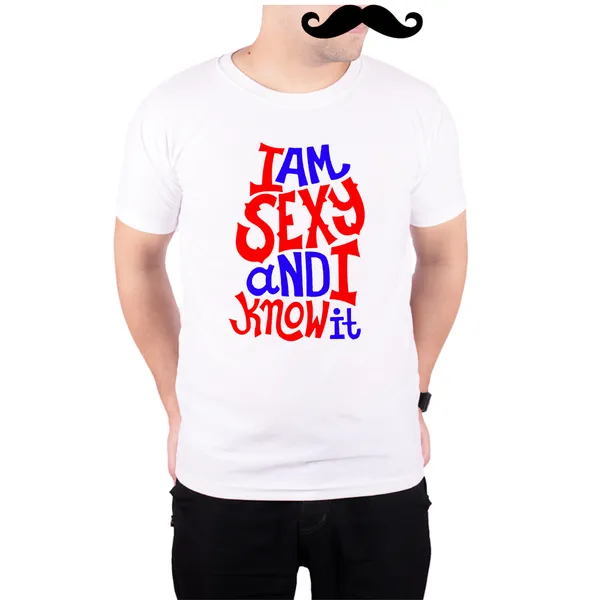 White_I_Am_Sexy_And_I_Know_It_Red_And_Blue__Quick-Dri_T-Shirt_For_Men