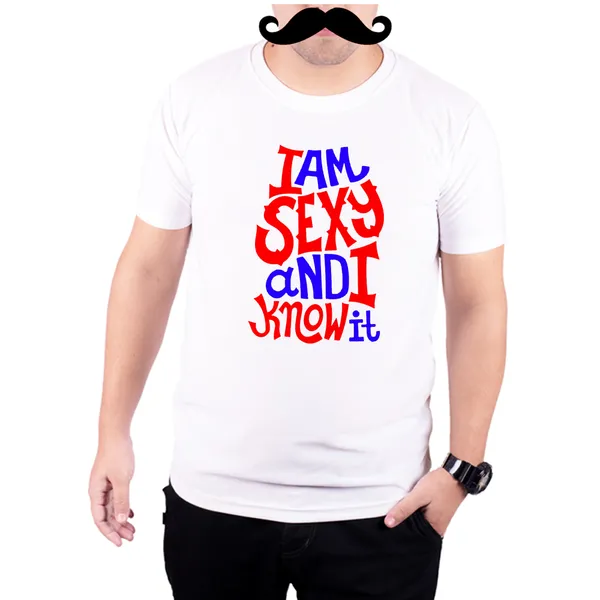 White_I_Am_Sexy_And_I_Know_It_Red_And_Blue__Quick-Dri_T-Shirt_For_Men