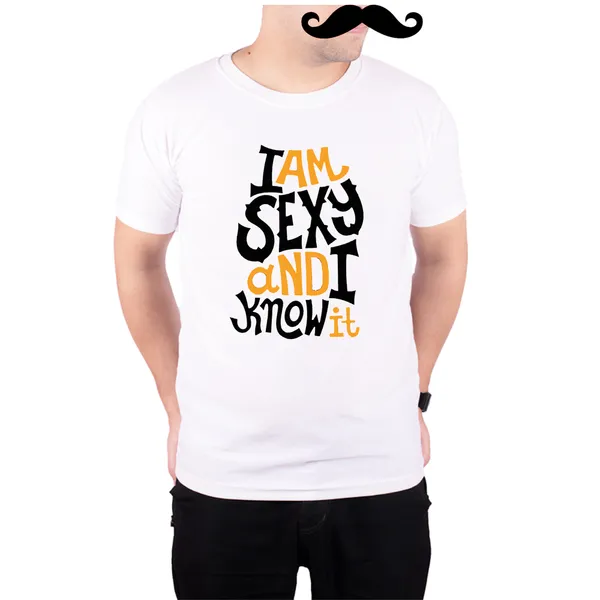 White_I_Am_Sexy_And_I_Know_It_Baground_160_GSM_Quick-Dri_T-Shirt_For_Men