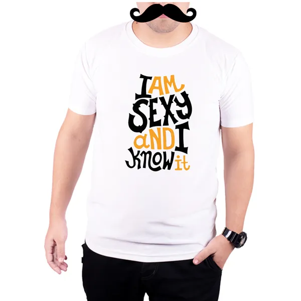 White_I_Am_Sexy_And_I_Know_It_Baground_160_GSM_Quick-Dri_T-Shirt_For_Men