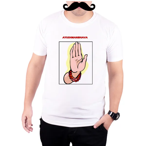 White_Ayushmanbhava__Quick-Dri_T-Shirt_For_Men