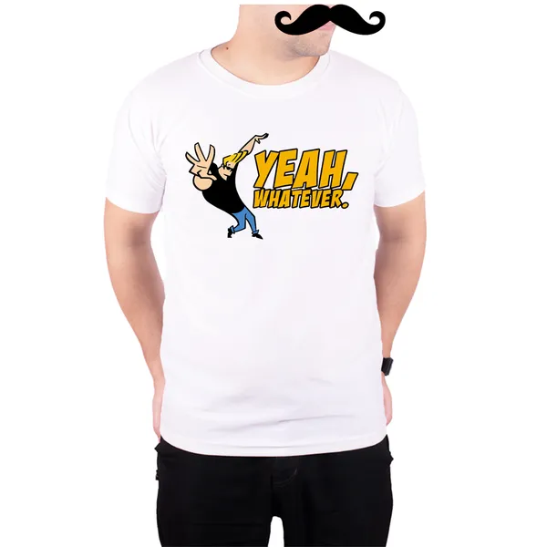 White_Johnny_Bravo_Yeah_Whatever_160_GSM_Quick-Dri_T-Shirt_For_Men