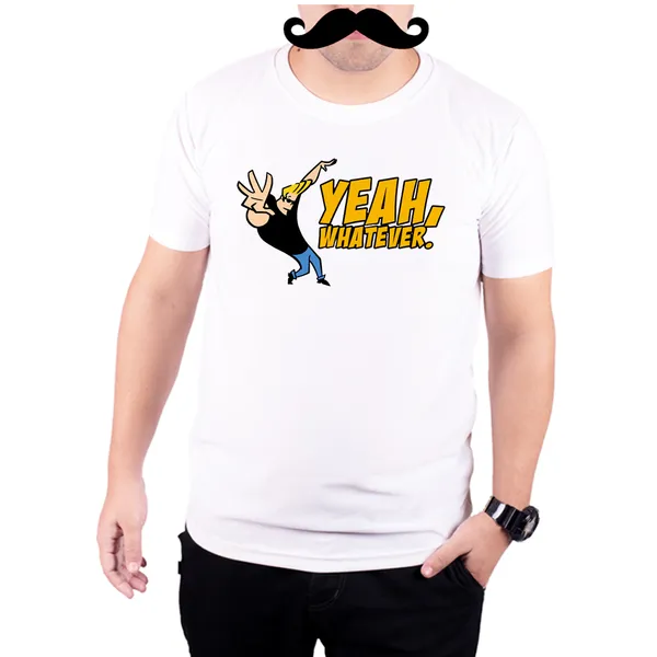 White_Johnny_Bravo_Yeah_Whatever_160_GSM_Quick-Dri_T-Shirt_For_Men