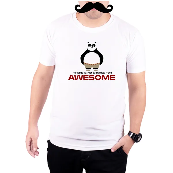 White_Kung_Fu_Panda_There_Is_No_Charge_For_Awesome_160_GSM_Quick-Dri_T-Shirt_For_Men
