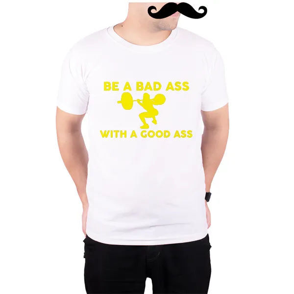 White_Bad_Ass_With_Good_Ass_And_Yellow__Quick-Dri_T-Shirt_For_Men