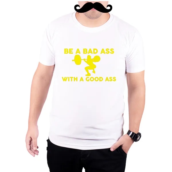 White_Bad_Ass_With_Good_Ass_And_Yellow__Quick-Dri_T-Shirt_For_Men