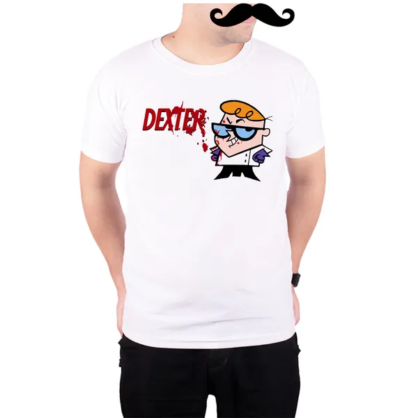 White_Dexter_Cartoon_In_New_Style_160_GSM_Quick-Dri_T-Shirt_For_Men