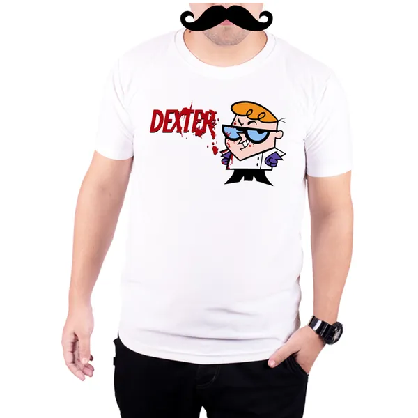 White_Dexter_Cartoon_In_New_Style_160_GSM_Quick-Dri_T-Shirt_For_Men