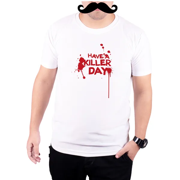 White_Dexter_Have_A_Killer_Day_Blood_Splash__Quick-Dri_T-Shirt_For_Men