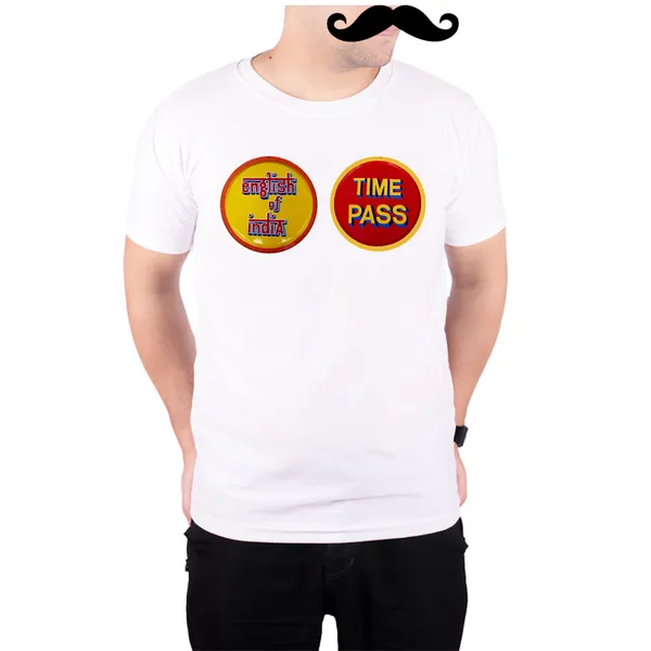 White_English_Of_Indiia_Time_Pass__Quick-Dri_T-Shirt_For_Men