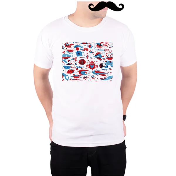 White_Fishes_Blue_And_Red_Art__Quick-Dri_T-Shirt_For_Men