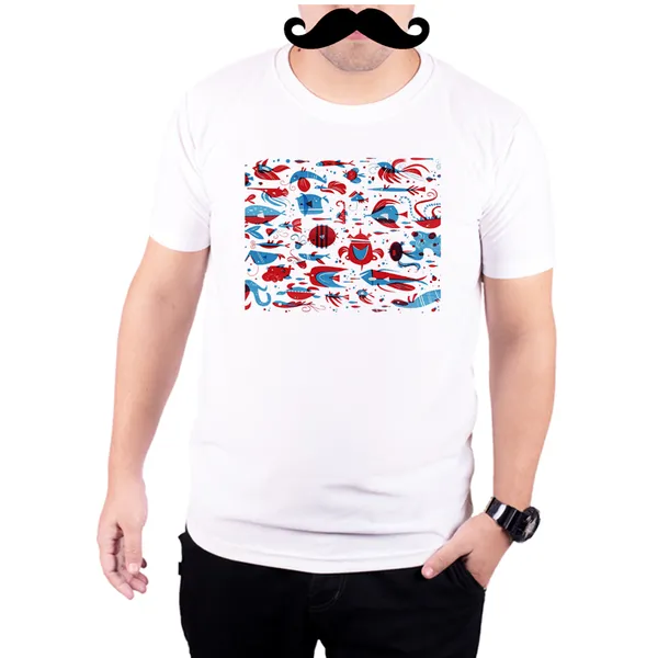 White_Fishes_Blue_And_Red_Art__Quick-Dri_T-Shirt_For_Men