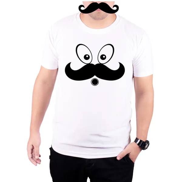 White_Funny_Mooch_Cartoon_160_GSM_Quick-Dri_T-Shirt_For_Men