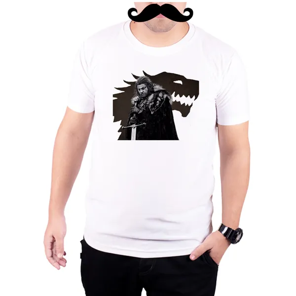 White_Game_Of_Thrnes_Eddard_Stark_Wolf_Art__Quick-Dri_T-Shirt_For_Men