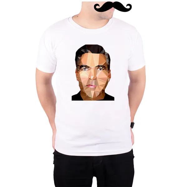 White_George_Clooney_Geometric_Art__Quick-Dri_T-Shirt_For_Men