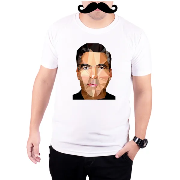 White_George_Clooney_Geometric_Art__Quick-Dri_T-Shirt_For_Men