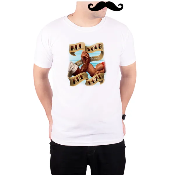 White_Manly_Handshake_Best_Friends_Arnold_And_Carl_160_GSM_Quick-Dri_T-Shirt_For_Men