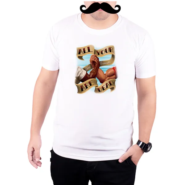 White_Manly_Handshake_Best_Friends_Arnold_And_Carl_160_GSM_Quick-Dri_T-Shirt_For_Men