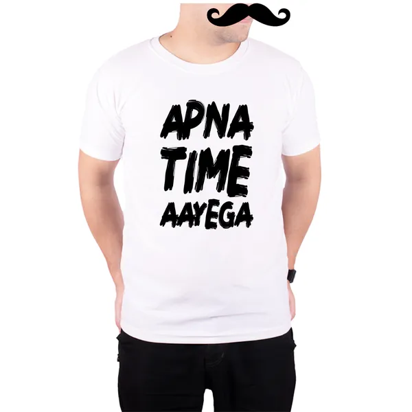 White_Apna_Time_Aayega_Brush_Style_Quick-Dri_T-Shirt_For_Men