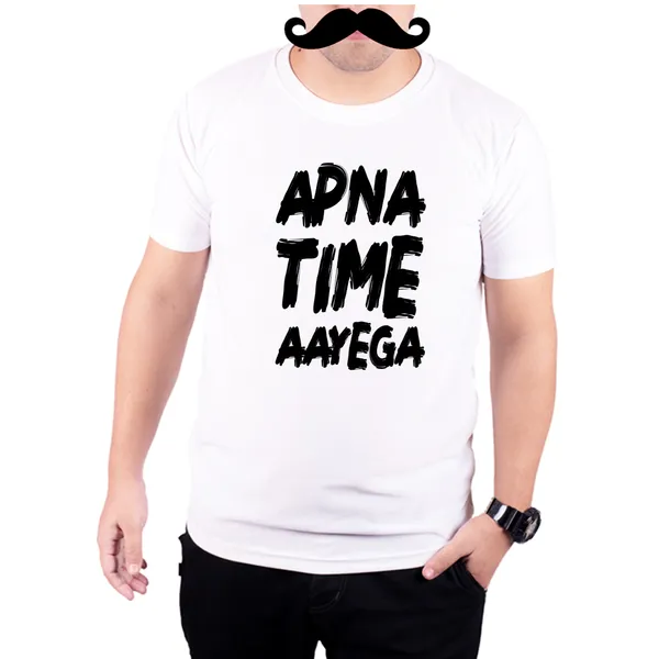 White_Apna_Time_Aayega_Brush_Style_Quick-Dri_T-Shirt_For_Men