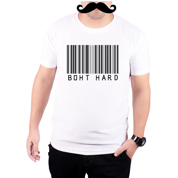 White_Boht_Hard_Brush_Bar_Code_Quick-Dri_T-Shirt_For_Men