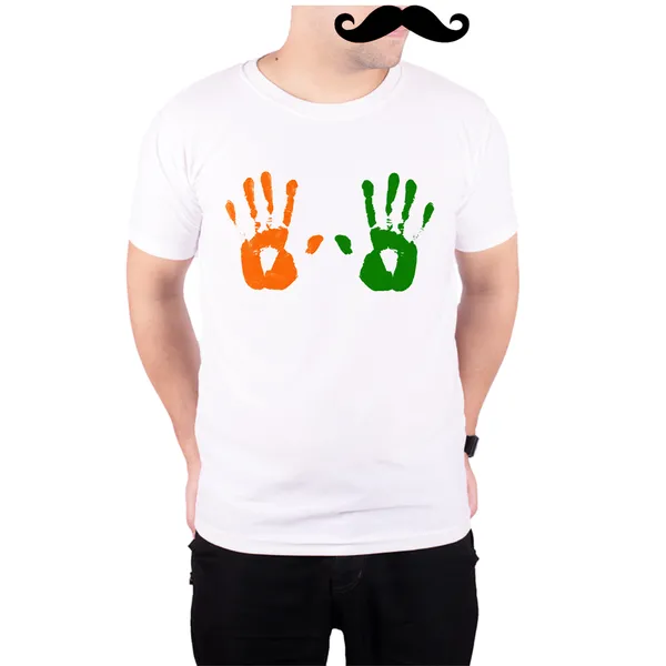 White_Indian_Hand_Print_Quick-Dri_T-Shirt_For_Men