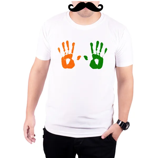 White_Indian_Hand_Print_Quick-Dri_T-Shirt_For_Men