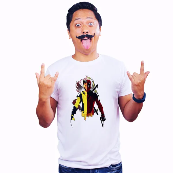 White_Deadpool_&_Wolverine_Minimal_Art_160_GSM_Quick-Dri_T-Shirt_For_Men