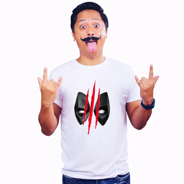 White_Deadpool_Vs_Wolverine_Claws_160_GSM_Quick-Dri_T-Shirt_For_Men