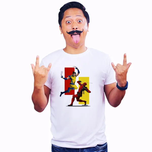White_Deadpool_Vs_Wolverine_160_GSM_Quick-Dri_T-Shirt_For_Men