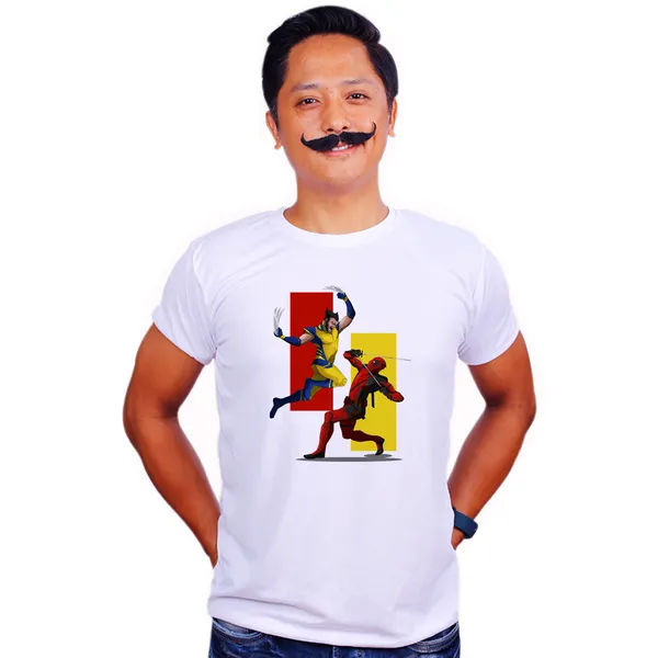 White_Deadpool_Vs_Wolverine_160_GSM_Quick-Dri_T-Shirt_For_Men