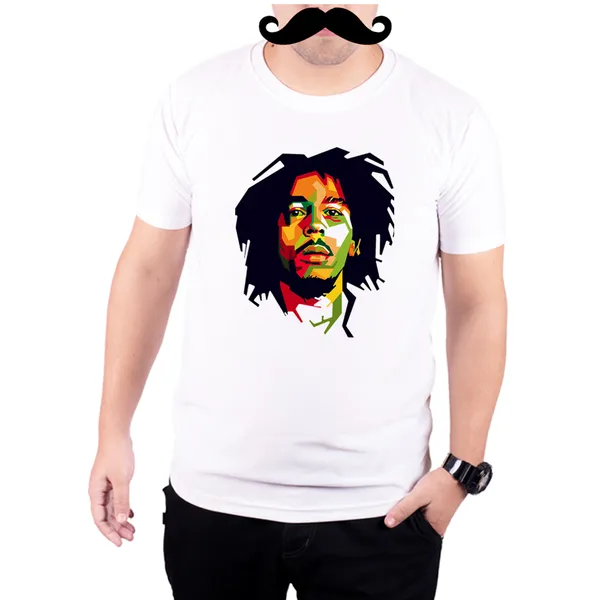 White_Bob_Marley_Colorful_Geometric_Art_160_GSM_Quick-Dri_T-Shirt_For_Men
