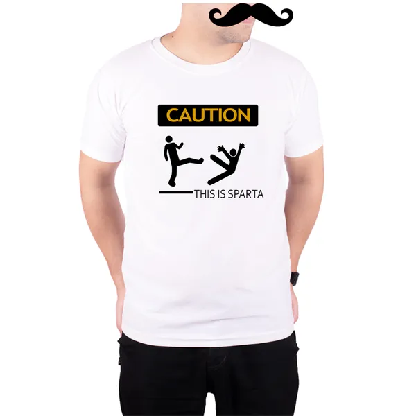 White_Caution_This_Is_Sparta_160_GSM_Quick-Dri_T-Shirt_For_Men