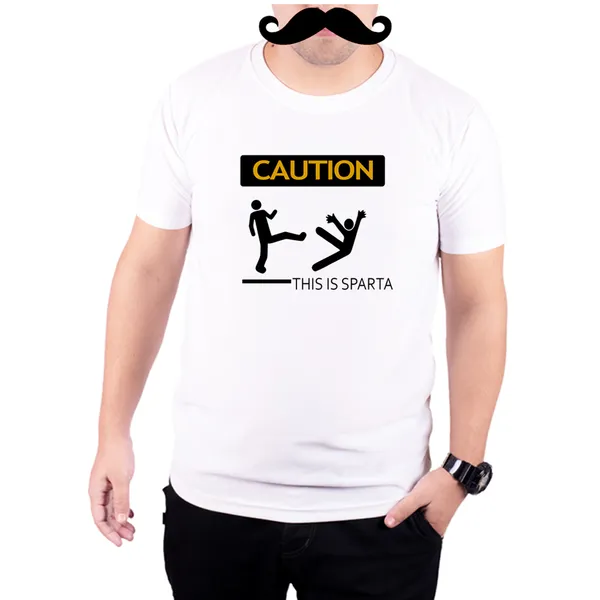 White_Caution_This_Is_Sparta_160_GSM_Quick-Dri_T-Shirt_For_Men