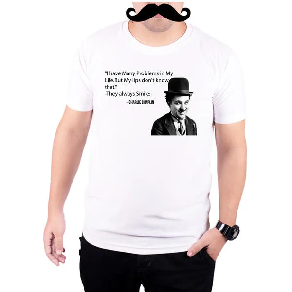White_Charlie_Chaplin_They_Always_Smile_160_GSM_Quick-Dri_T-Shirt_For_Men