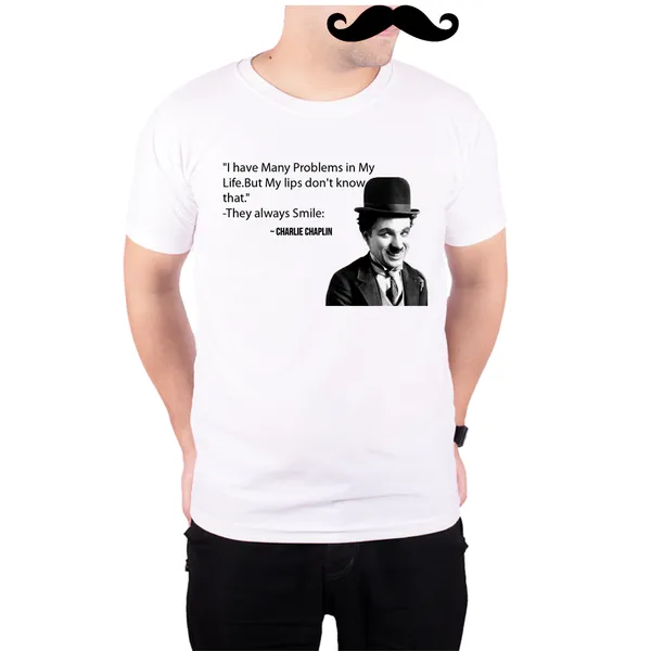 White_Charlie_Chaplin_They_Always_Smile_160_GSM_Quick-Dri_T-Shirt_For_Men