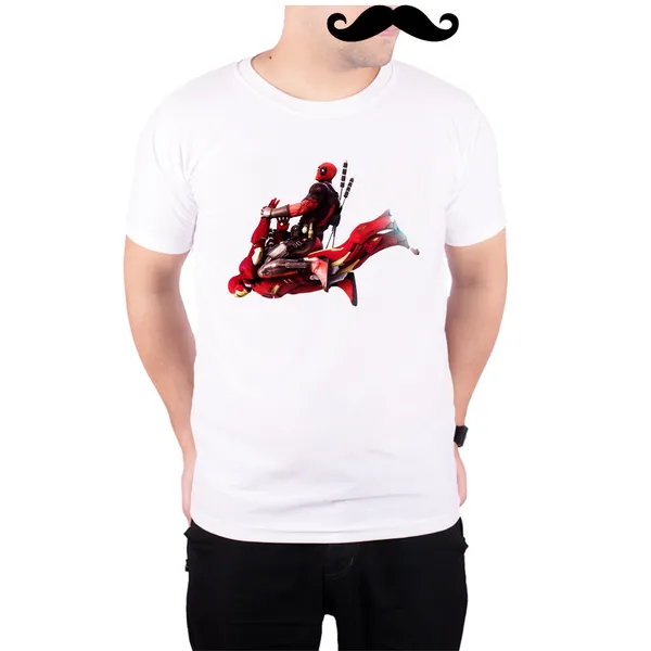 White_Deadpool_Flying_On_Iron_Man_160_GSM_Quick-Dri_T-Shirt_For_Men