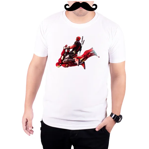 White_Deadpool_Flying_On_Iron_Man_160_GSM_Quick-Dri_T-Shirt_For_Men