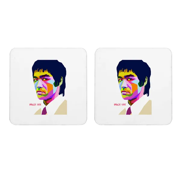 Multicolor_Bruce_Lee_Art_Set_Of_2_Square_Wooden_Coaster