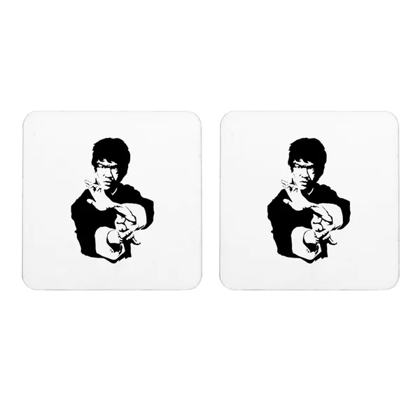 Multicolor_Bruce_Lee_Black_And_Set_Of_2_Square_Wooden_Coaster